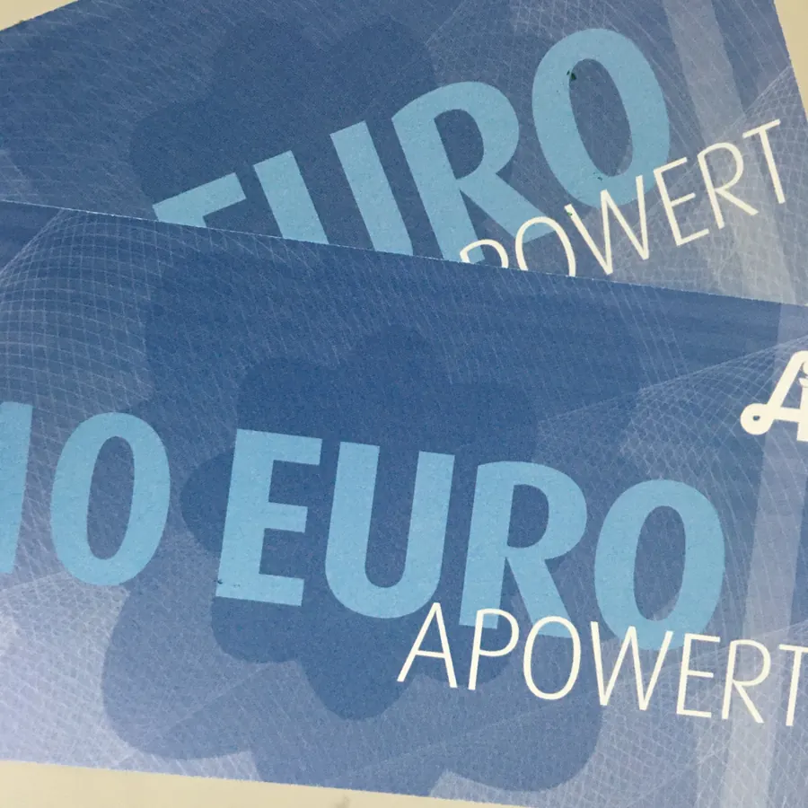 Blaue Geschenkgutscheine über 10 Euro